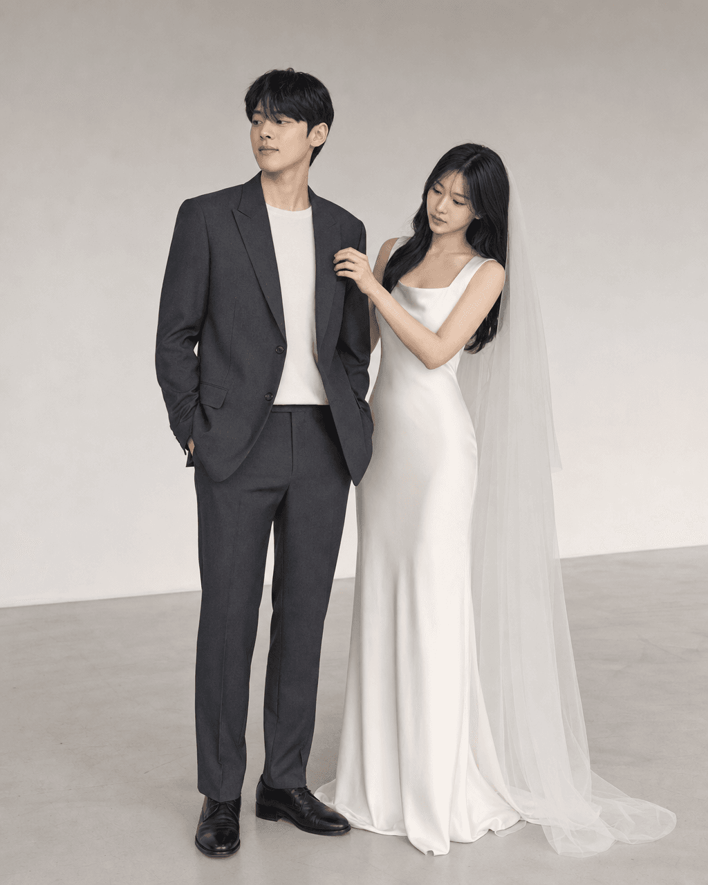 Input photos and example result for 웨딩 무표정 전신