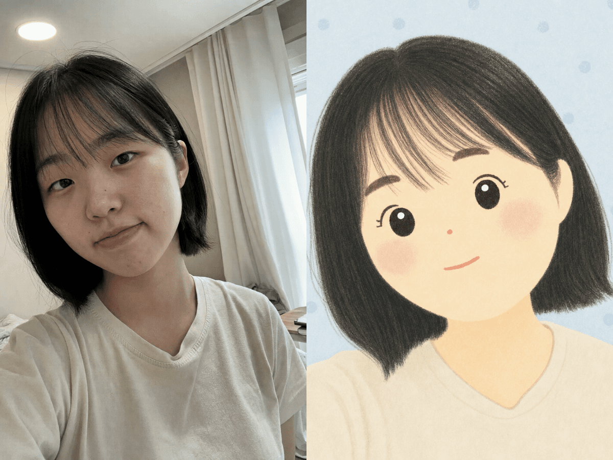 Input photos and example result for 파스텔 캐릭터 프로필
