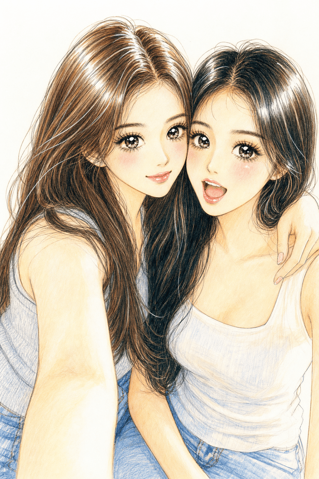Input photos and example result for 레트로 순정만화 둘이서 셀카