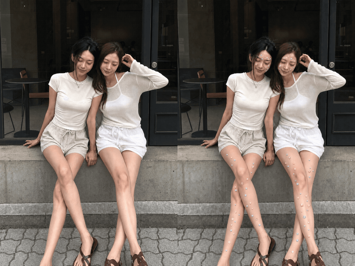 Input photos and example result for 상반신 보석 스티커