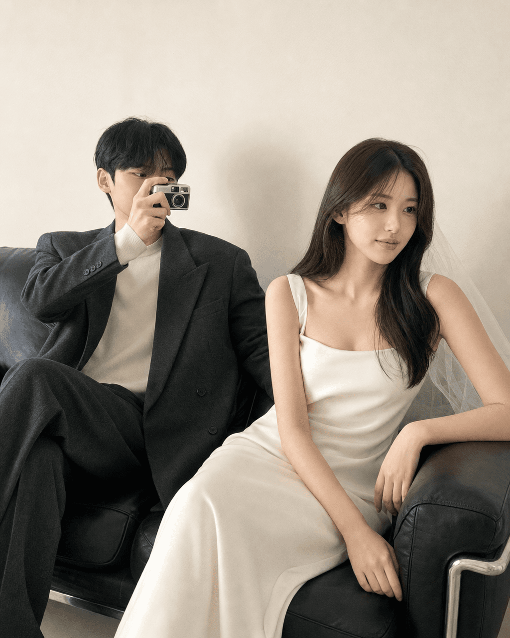 Input photos and example result for 웨딩 서로를 찍는 순간