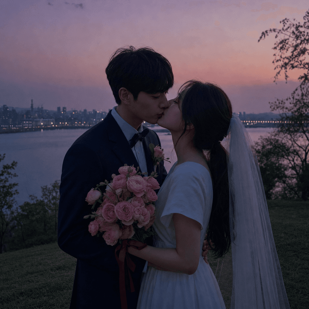 Input photos and example result for 보라 블루아워 키스