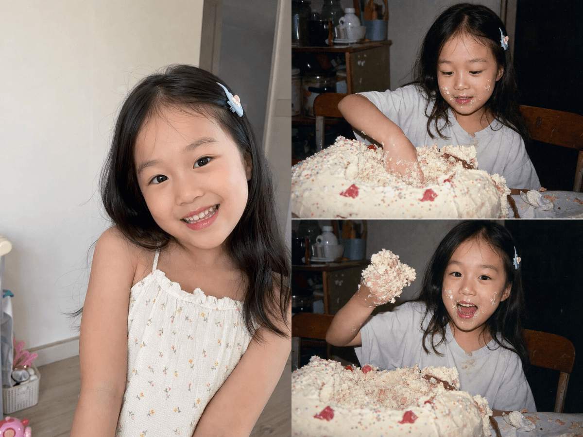 Input photos and example result for 90년대 필름 생일 사진 2컷